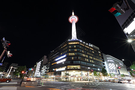 京都日本夜间城市风景天际场景公共汽车中心建筑学日落商业吸引力市中心仓库图片