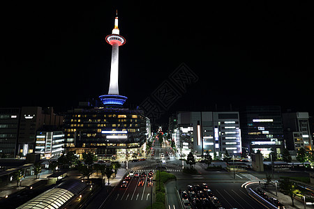 京都日本夜间城市风景建筑学仓库公共汽车游客办公室天际旅行中心景观场景图片