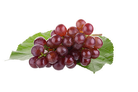 在白色背景上孤立的红葡萄维生素紫色水果绿色食物红色浆果叶子果汁图片
