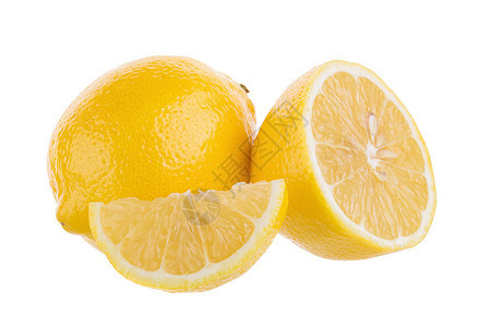 白色背景上孤立的黄色柠檬果汁绿色食物叶子水果圆形图片