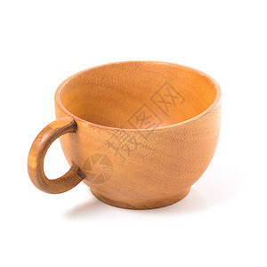 在白色背景上孤立的木制茶杯厨房厨具咖啡棕色木工文化工作木头木制品手工图片