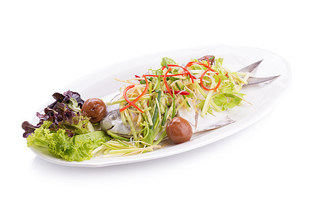 白磷蒸汽鱼 中国菜收成菜肴蒸汽白色盘子食物正林辣椒海鲜大豆图片