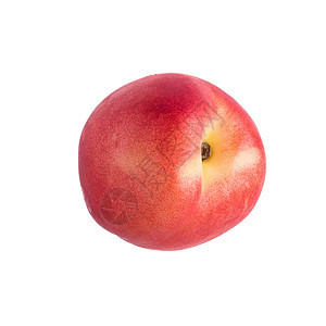 在白色背景上分离的精美新鲜果子油桃红色圆形桃子水果黄色绿色食物图片