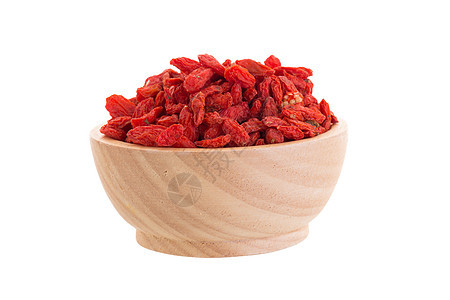 木碗中的果地莓 在白底的白色背景中被隔绝饮食药品小吃红色枸杞食物水果团体浆果营养图片