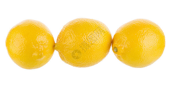 白色背景上孤立的黄色柠檬叶子绿色食物水果圆形果汁图片
