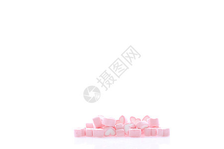 孤立在白色背景中的粉红色心形棉花糖食物育肥粉色糖果小吃甜点宏观营养团体图片