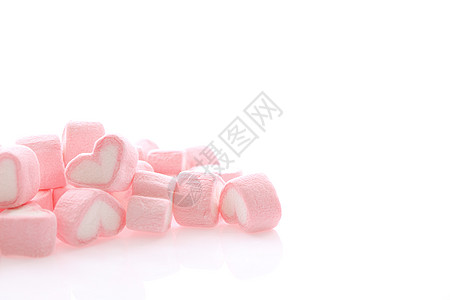孤立在白色背景中的粉红色心形棉花糖育肥糖果小吃团体宏观甜点营养食物粉色图片