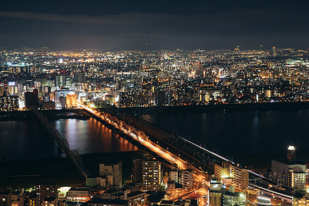 大阪城市风景背景 黄昏夜幕后景观天际天线全景风景街道天空城市旅行游客图片