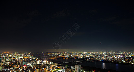 大阪城市风景背景 黄昏夜幕后全景天际摩天大楼场景街道天线城市办公室银行游客图片