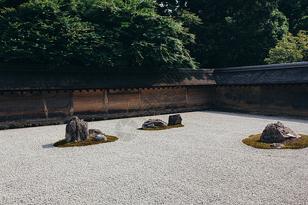 日本前石园 绿色的青春树叶 胶片古迹S石头寺庙岩石建筑学衬套电影池塘园艺公园文化图片