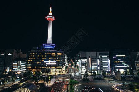 京都城市在夜里以电影古代风格场景地标车站历史旅行观光吸引力建筑学火车旅游图片