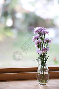 花瓶中的紫花在木本底的罐子中 以日本人补充营养剂制成餐厅艺术静物金子玫瑰场地植物群治疗紫色花束图片