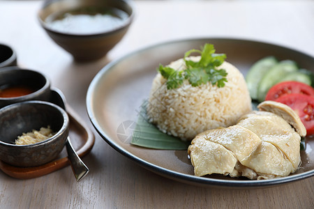 泰国食品美食鸡肉加大米 奶油泥和茶饭蒸汽盘子烹饪煮沸文化午餐蔬菜饮食食物早餐图片