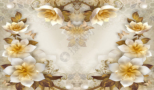 3d 花卉背景 ilustratio卡片奢华3d插图装饰丝绸艺术配饰家居宝石图片