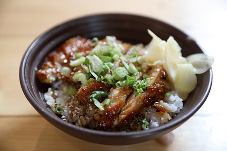 日式日本食品 鸡田鸡和有米饭的木本午餐小吃食物沙拉教师盘子美食蔬菜大学炙烤背景图片