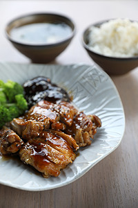 日式日本食品 鸡田鸡和有米饭的木本教师美食沙拉大学大豆食物炙烤油炸餐厅蔬菜图片