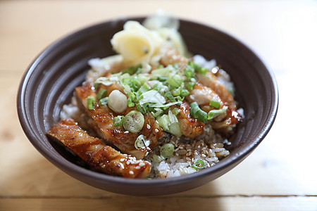 日式日本食品 鸡田鸡和有米饭的木本炙烤教师美食大学食物烹饪油炸沙拉盘子大豆图片