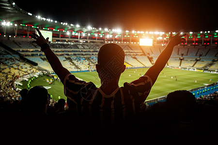 足球迷支援队在拥挤的足球场镜片观众杯子场地运动欢呼紫色体育场兰花民众图片