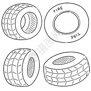 向量集的轮胎汽车装饰涂鸦收藏线条剪贴插图车轮夹子卡通片图片