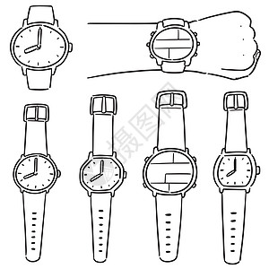 向量集的 watc装饰艺术草图带子素描皮革艺术品手腕小时夹子图片