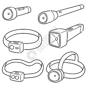 向量集的 torc头灯插图工具草图塑料艺术情况辉光口袋手电筒图片