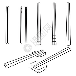 向量集的筷子涂鸦工具手工艺术卡通片插图线条草图绘画素描图片