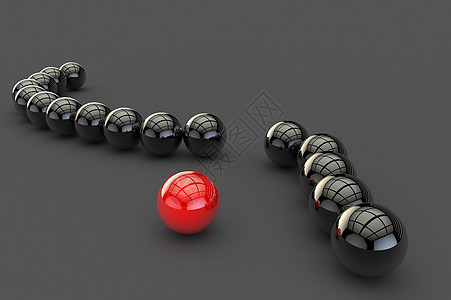 黑色3D球折断链条 有反射涂层和红球分别站立 站在灰色表面图片