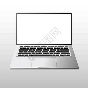 现实的膝上型电脑笔记本与空屏幕矢量图制作图案灰色电子商业白色键盘空白技术工作网络金属图片