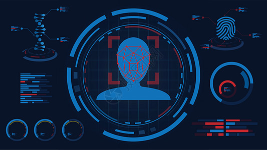 HUD 屏幕显示 DNA 和指纹上的人脸检测系统图片