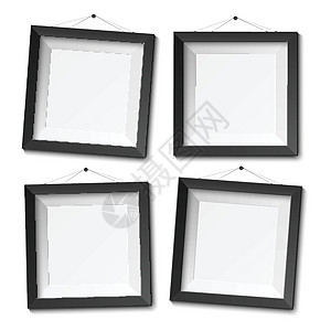 在白色上隔离的现实 blank 相框黑色艺术广告木头商业盒子横幅卡片木板正方形图片