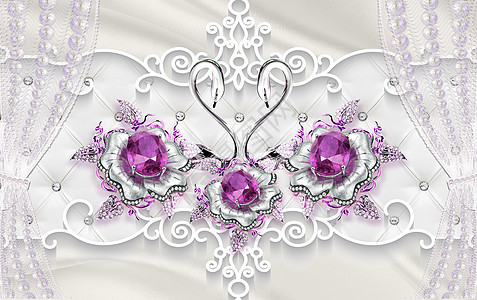 3d 花卉珠宝背景插图魅力奢华庆典装饰壁纸花瓣礼物钻石风格背景图片