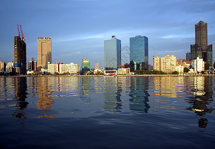 台湾101大楼下午晚些时候考雄市滨水边背景