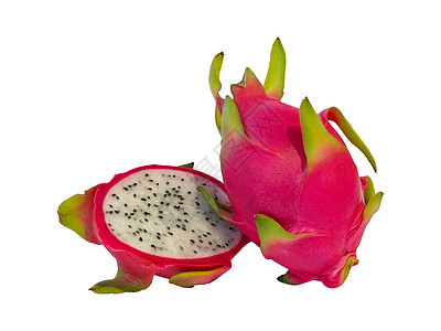 将龙水果减半 以白色背景与剪片隔绝健康阳光食物摄影饮食竹子热带紫色营养植物图片