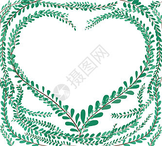 柔和的心叶冠和空间背景 vecto圆圈植物框架卡片戒指插图标识树叶横幅绘画图片