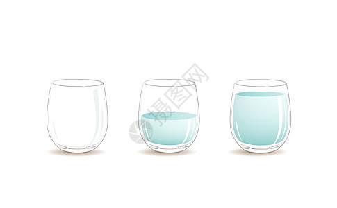 空杯半满和满杯清澈的冷水 矢量图形它制作图案图片