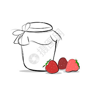 孤立的草莓果酱彩色素草草图矢量图标图片