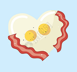 心形 vecto 中的煎蛋和培根果汁插图油炸熏肉涂鸦烹饪猪肉餐厅早餐菜单图片