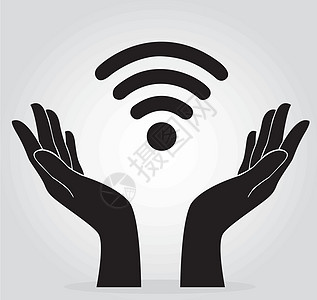 手里拿着 Wifi 图标符号 vecto商业手机海浪电话男人互联网卫星民众播客电脑图片