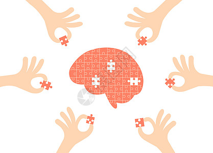 大脑拼图用手拿着拼图的碎片在白色背景下被隔离解决方案教育智力商业头脑机构风暴创造力天才插图图片
