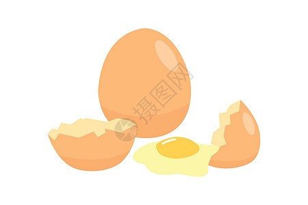 孤立在白色背景上的鸡蛋 鸡蛋是一种廉价的蛋白质来源 白色背景中的鸡蛋和贝壳阴影农场早餐蛋壳插图饮食卡通片食物母鸡烹饪图片