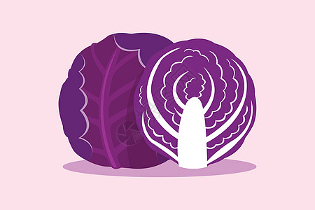 紫色背景上孤立的紫色卷心菜蔬菜花园美食植物菜花食物收成饮食烹饪营养图片