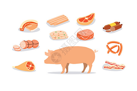猪肉产品被广泛消费 猪肉加工品绘画牛扒美食饮食腰部加工插图食物农场肋骨图片
