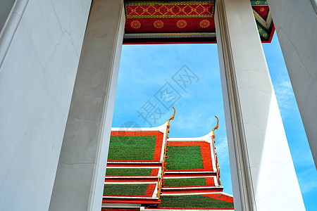 泰国传统教堂屋顶建筑地标寺庙旅行蓝色建筑学天空佛教徒金子文化图片