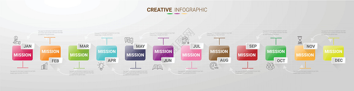 时间线演示 12 months1营销项目圆圈数字时间网络日程推介会插图年度图片