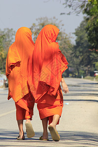 新手在街上行走传统文化和尚城市男人长袍橙子寺庙食物祷告图片