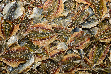 市场上出售的干鱼动物生产钓鱼鳀鱼鱼干身体食物咸鱼海鲜鱼片图片