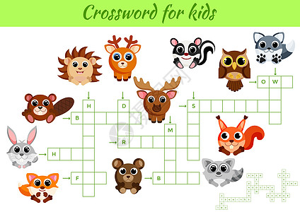 带图片的儿童动物填字游戏 孩子们表演卡通片驼鹿松鼠语言测验玩具狐狸刺猬教育床单图片