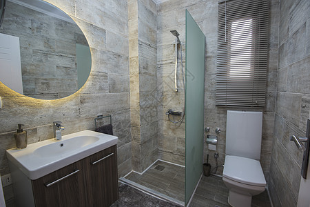 豪华公寓内厕所内部设计设计洗手间座圈橱柜反射装饰大理石家具淋浴马桶奢华图片