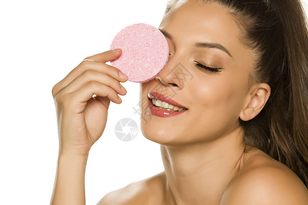 妇女用海绵垫装饰软垫清洁微笑补品洗澡卫生剥皮女孩肥皂女性图片