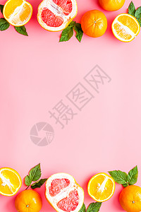 橙和红花果的框框 顶视图 复制空间团体柠檬红色黄色橙子柚子框架绿色食物收藏背景图片